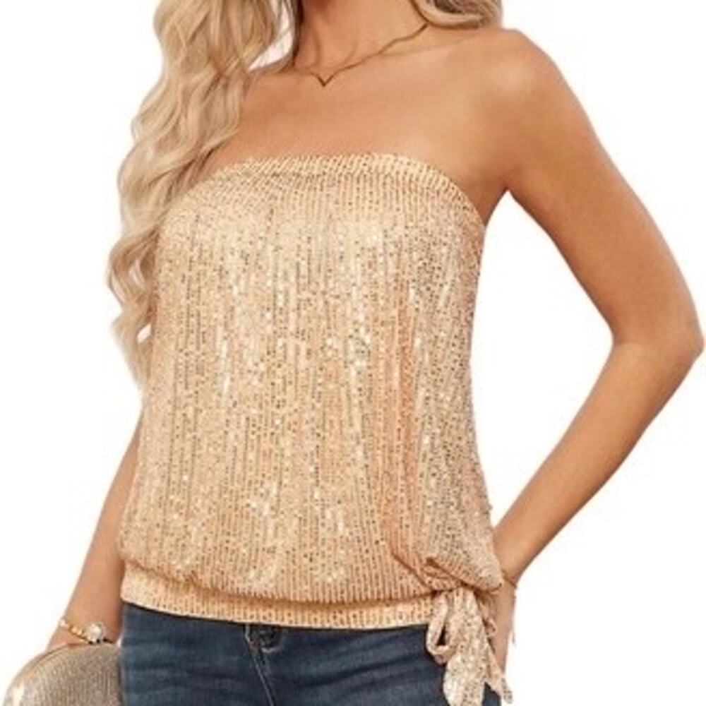 Grace Karin Gold Sequin Strapless Top Convertible Tube Skirt Medium
